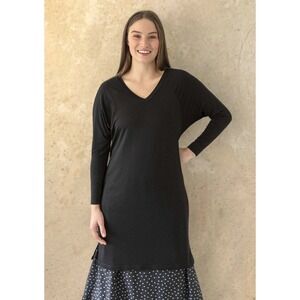 Gudrun Sjoden Spirit Jersey Black V Neck Bamboo Viscose Blend Tunic Dress Size L
